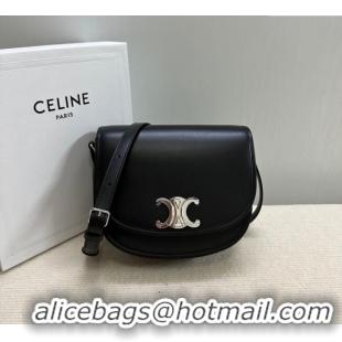 Top Quality Celine Medium Besace Triomphe Shoulder Bag in Supple Calfskin Leather 114453 Black/Silver 2025