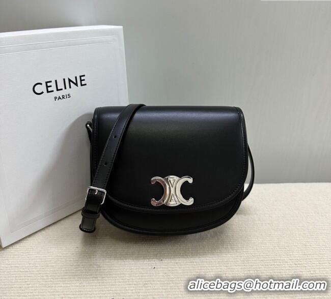 Top Quality Celine Medium Besace Triomphe Shoulder Bag in Supple Calfskin Leather 114453 Black/Silver 2025