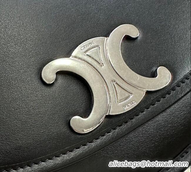 Top Quality Celine Medium Besace Triomphe Shoulder Bag in Supple Calfskin Leather 114453 Black/Silver 2025