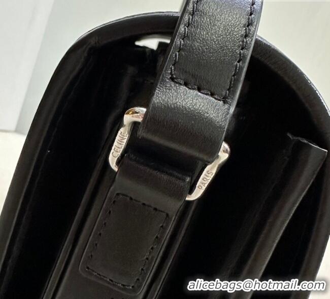 Top Quality Celine Medium Besace Triomphe Shoulder Bag in Supple Calfskin Leather 114453 Black/Silver 2025