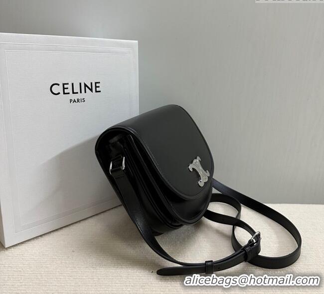 Top Quality Celine Medium Besace Triomphe Shoulder Bag in Supple Calfskin Leather 114453 Black/Silver 2025