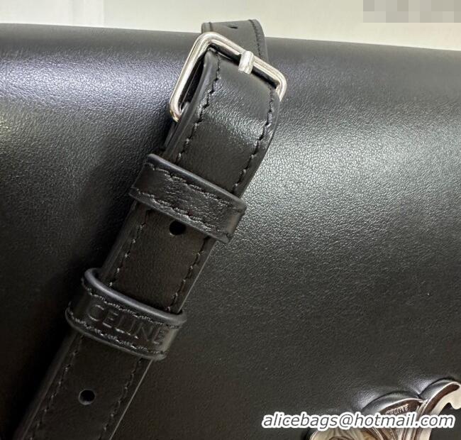 Top Quality Celine Medium Besace Triomphe Shoulder Bag in Supple Calfskin Leather 114453 Black/Silver 2025