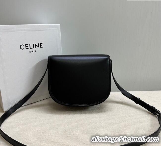 Top Quality Celine Medium Besace Triomphe Shoulder Bag in Supple Calfskin Leather 114453 Black/Silver 2025