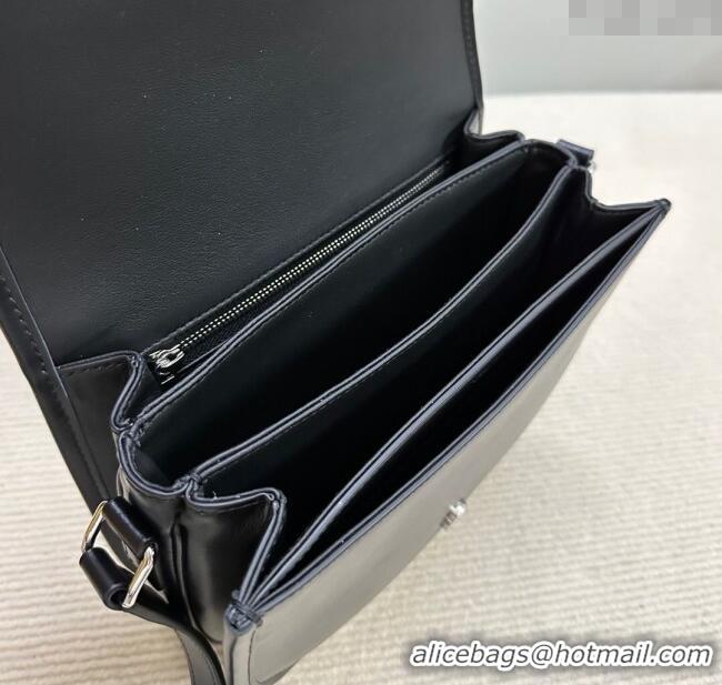Top Quality Celine Medium Besace Triomphe Shoulder Bag in Supple Calfskin Leather 114453 Black/Silver 2025