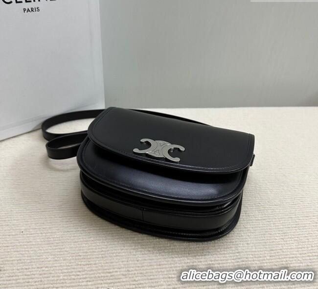 Top Quality Celine Medium Besace Triomphe Shoulder Bag in Supple Calfskin Leather 114453 Black/Silver 2025
