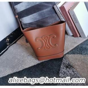 Grade Design Celine Small Cuir Triomphe Bucket Bag in Calfskin Leather 198243 Brown 2025