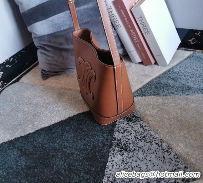 Grade Design Celine Small Cuir Triomphe Bucket Bag in Calfskin Leather 198243 Brown 2025