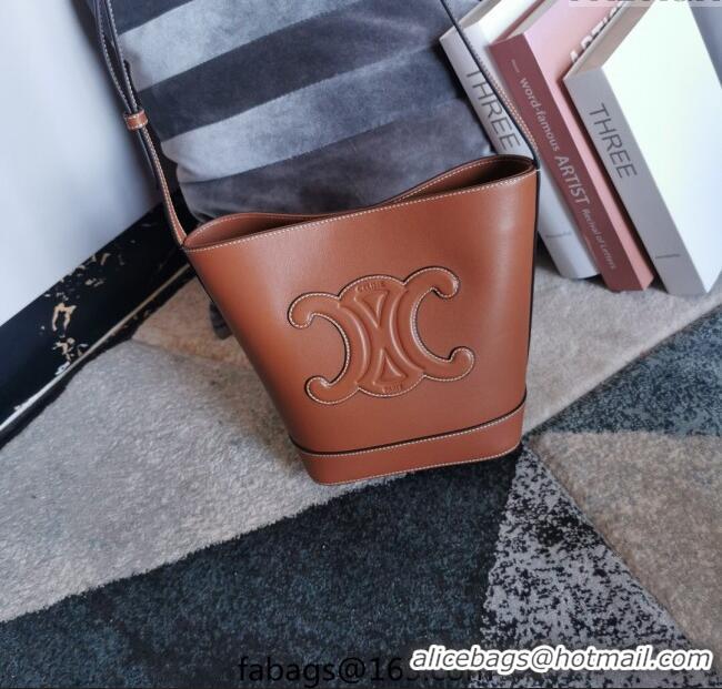 Grade Design Celine Small Cuir Triomphe Bucket Bag in Calfskin Leather 198243 Brown 2025