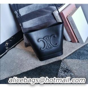 Best Quality Celine Small Cuir Triomphe Bucket Bag in Calfskin Leather 198243 Black 2025