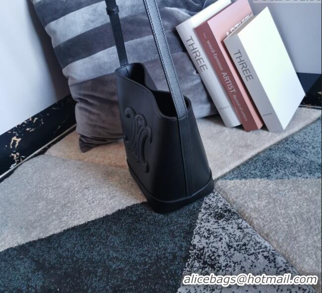 Best Quality Celine Small Cuir Triomphe Bucket Bag in Calfskin Leather 198243 Black 2025