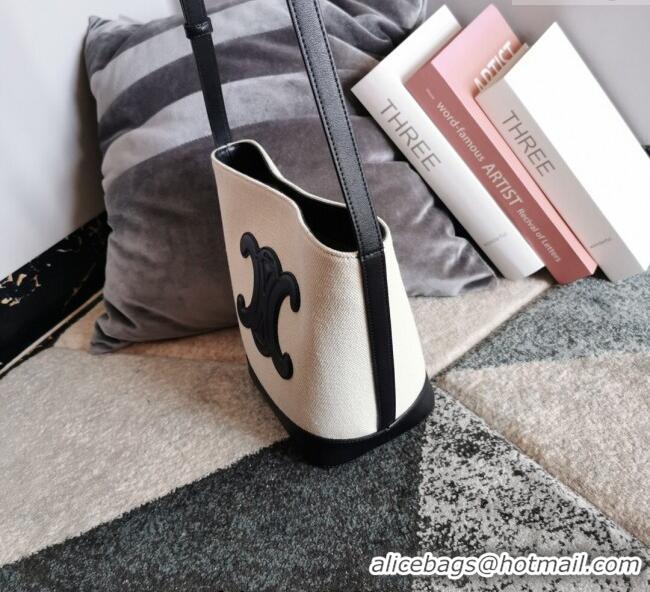 Promotional Celine Small Bucket Cuir Triomphe Bag in Textile and Calfskin 198242 White/Black 2025