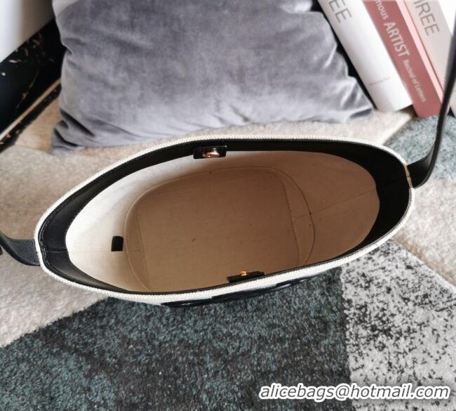 Promotional Celine Small Bucket Cuir Triomphe Bag in Textile and Calfskin 198242 White/Black 2025