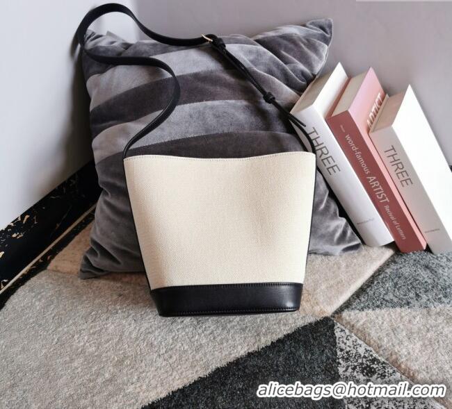 Promotional Celine Small Bucket Cuir Triomphe Bag in Textile and Calfskin 198242 White/Black 2025