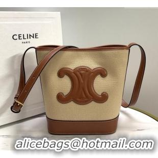 Top Design Celine Small Bucket Cuir Triomphe Bag in Textile and Calfskin 198242 Beige/Brown 2025