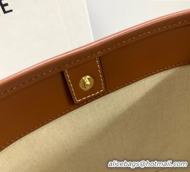 Top Design Celine Small Bucket Cuir Triomphe Bag in Textile and Calfskin 198242 Beige/Brown 2025