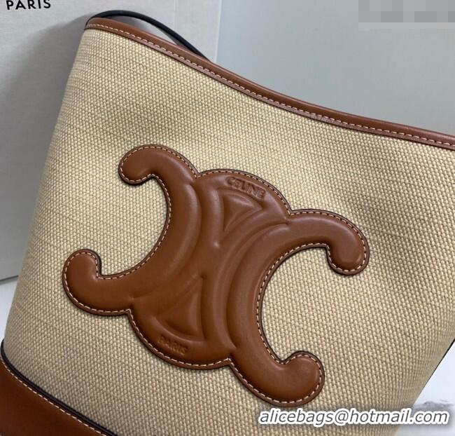 Top Design Celine Small Bucket Cuir Triomphe Bag in Textile and Calfskin 198242 Beige/Brown 2025