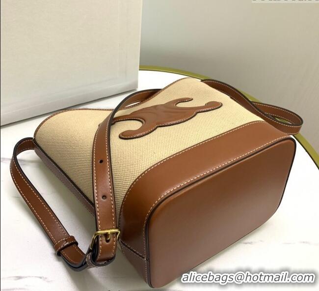 Top Design Celine Small Bucket Cuir Triomphe Bag in Textile and Calfskin 198242 Beige/Brown 2025