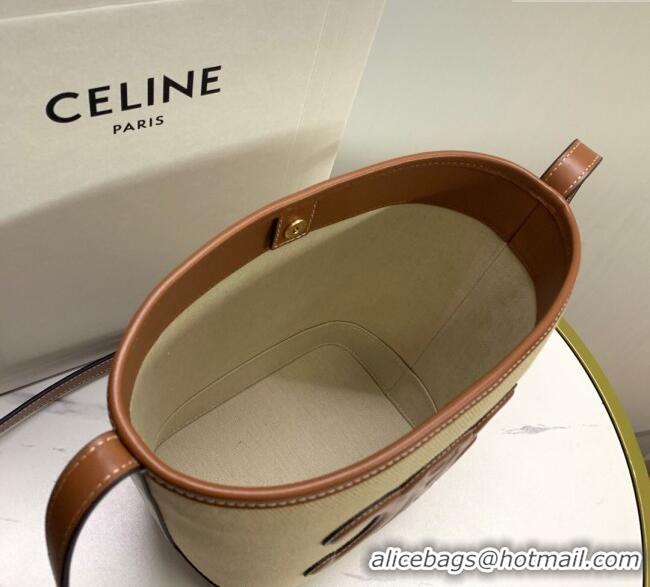 Top Design Celine Small Bucket Cuir Triomphe Bag in Textile and Calfskin 198242 Beige/Brown 2025
