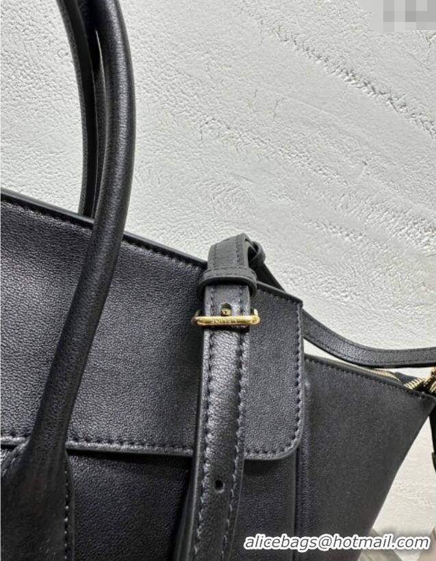 Super Quality Celine Medium New Luggage Top Handle Bag in Supple Shiny Lambskin Leather 123693 Black 2025