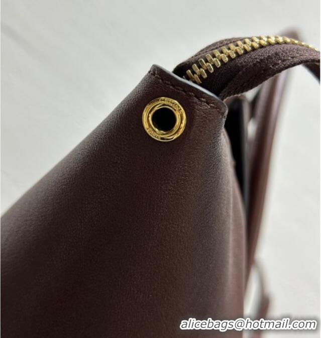 Super Quality Celine Medium New Luggage Top Handle Bag in Supple Shiny Lambskin Leather 123693 Dark Brown 2025