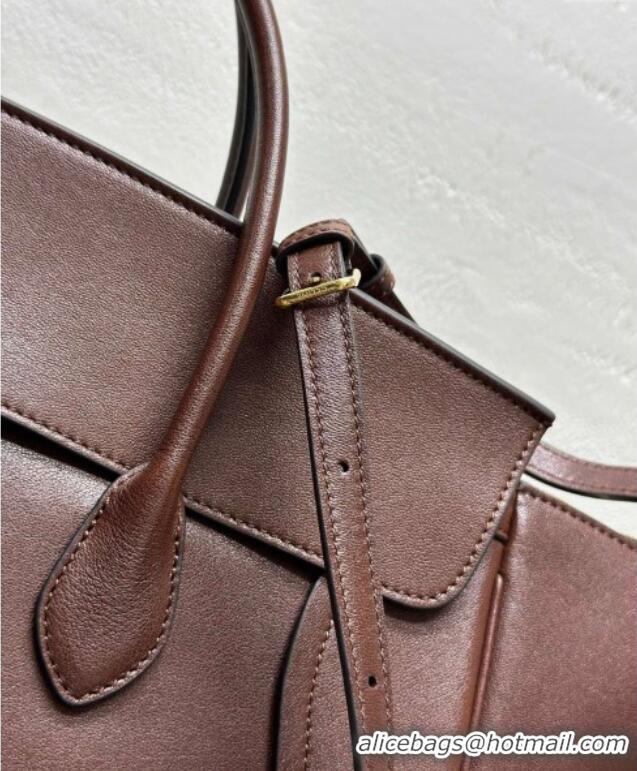 Super Quality Celine Medium New Luggage Top Handle Bag in Supple Shiny Lambskin Leather 123693 Dark Brown 2025