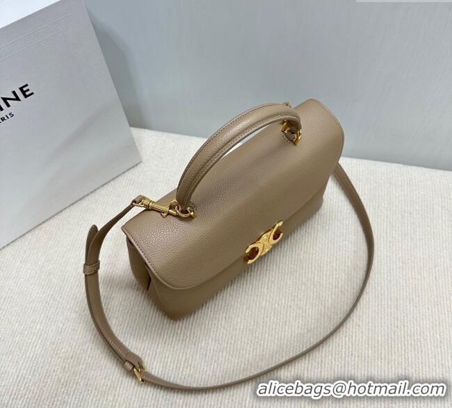 Best Price Celine Medium Nino Top Handle bag in Supple Calfskin 117523 Smoke Brown 2025