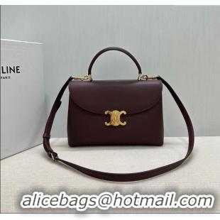 Discount Design Celine Medium Nino Top Handle bag in Supple Calfskin 117523 Dark Burgundy 2025