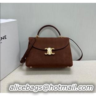 Popular Style Celine Medium Nino Top Handle bag in Suede 117523 Chestnut Brown 2025