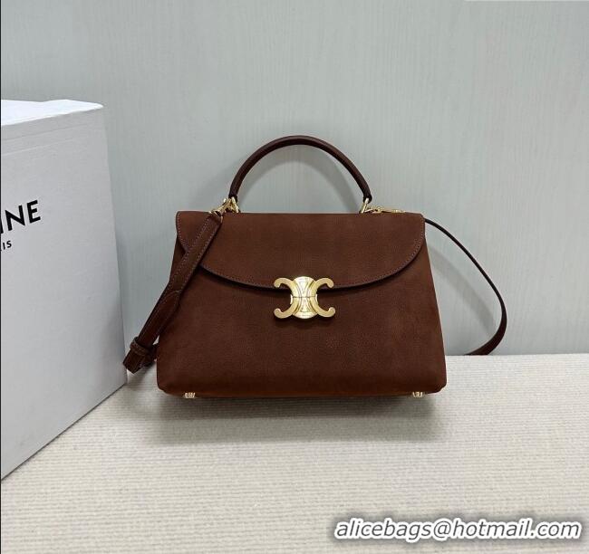 Popular Style Celine Medium Nino Top Handle bag in Suede 117523 Chestnut Brown 2025