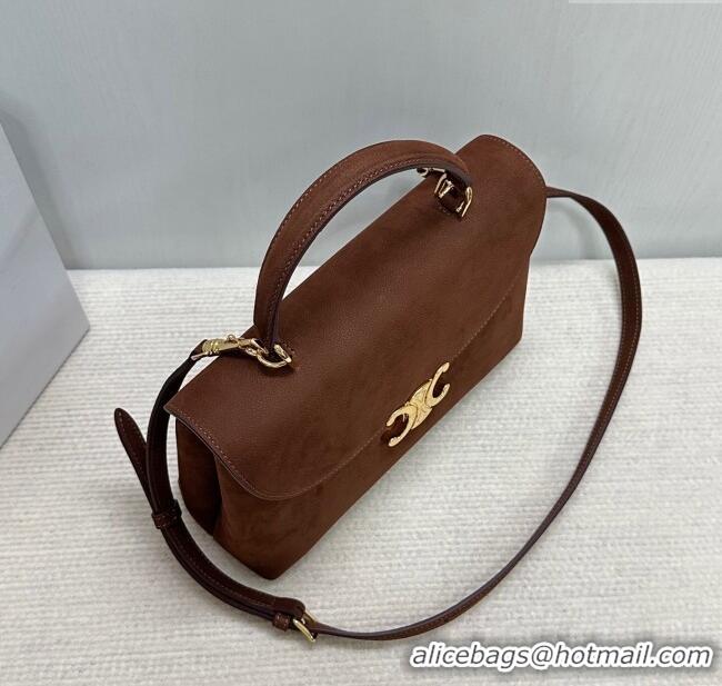 Popular Style Celine Medium Nino Top Handle bag in Suede 117523 Chestnut Brown 2025