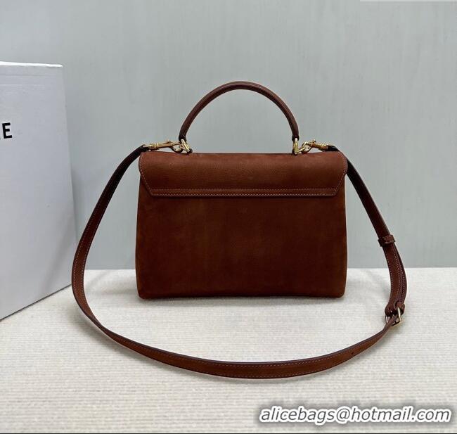 Popular Style Celine Medium Nino Top Handle bag in Suede 117523 Chestnut Brown 2025