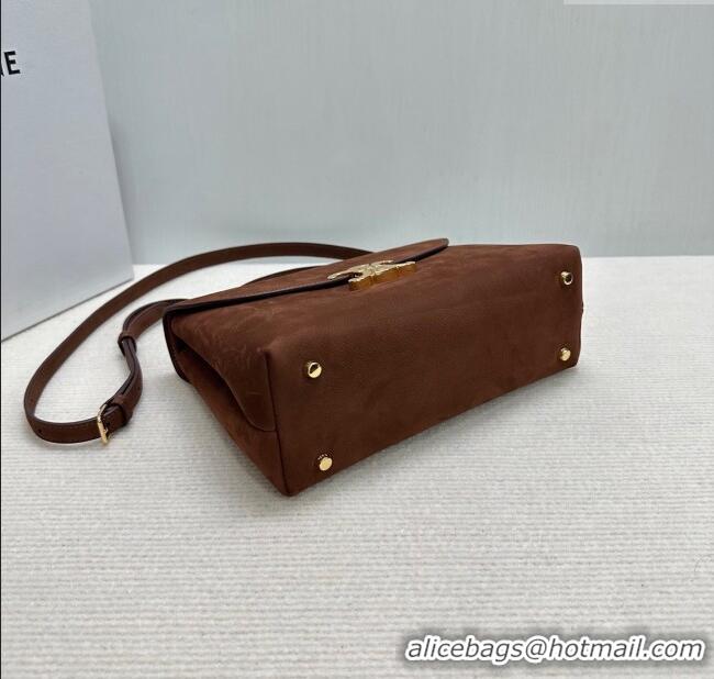 Popular Style Celine Medium Nino Top Handle bag in Suede 117523 Chestnut Brown 2025