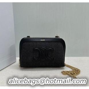 Promotional Celine Clutch On Chain Mini Bag in Triomphe Denim and Lambskin 10E382 Black 2025