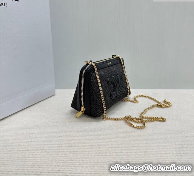 Promotional Celine Clutch On Chain Mini Bag in Triomphe Denim and Lambskin 10E382 Black 2025