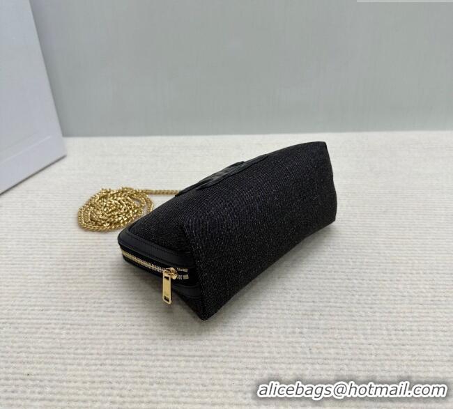 Promotional Celine Clutch On Chain Mini Bag in Triomphe Denim and Lambskin 10E382 Black 2025