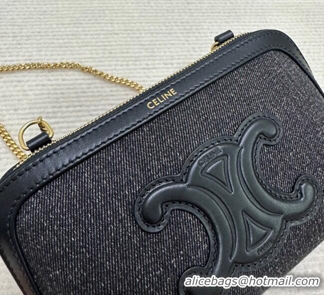 Promotional Celine Clutch On Chain Mini Bag in Triomphe Denim and Lambskin 10E382 Black 2025