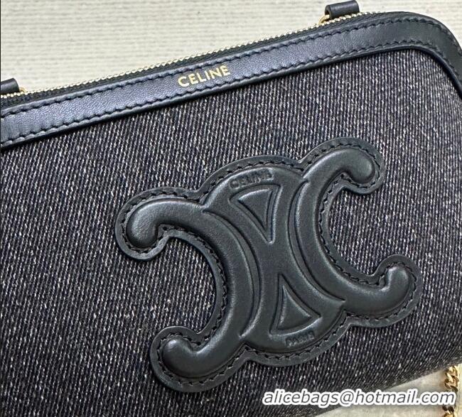 Promotional Celine Clutch On Chain Mini Bag in Triomphe Denim and Lambskin 10E382 Black 2025