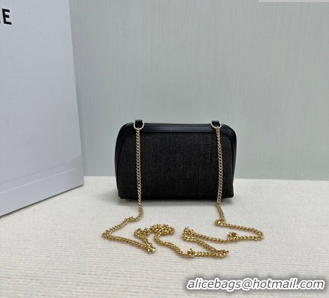Promotional Celine Clutch On Chain Mini Bag in Triomphe Denim and Lambskin 10E382 Black 2025