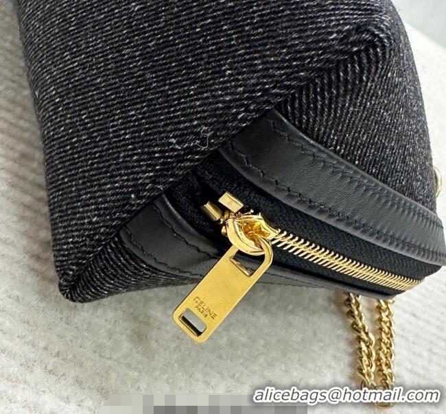 Promotional Celine Clutch On Chain Mini Bag in Triomphe Denim and Lambskin 10E382 Black 2025
