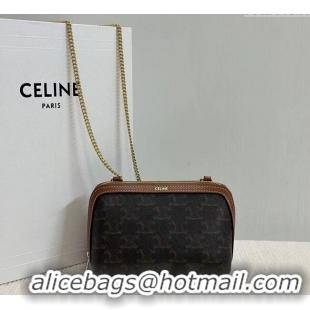 Super Quality Celine Clutch On Chain Mini Bag in Triomphe Canvas and Lambskin 10E382 2025