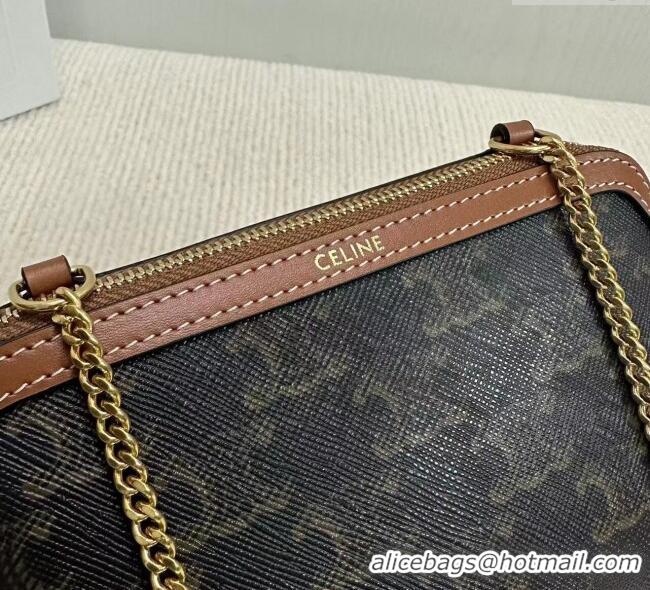 Super Quality Celine Clutch On Chain Mini Bag in Triomphe Canvas and Lambskin 10E382 2025
