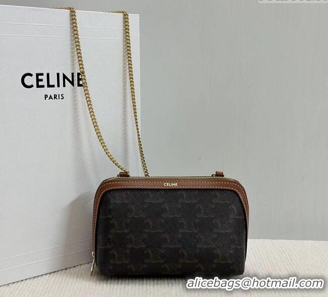 Super Quality Celine Clutch On Chain Mini Bag in Triomphe Canvas and Lambskin 10E382 2025