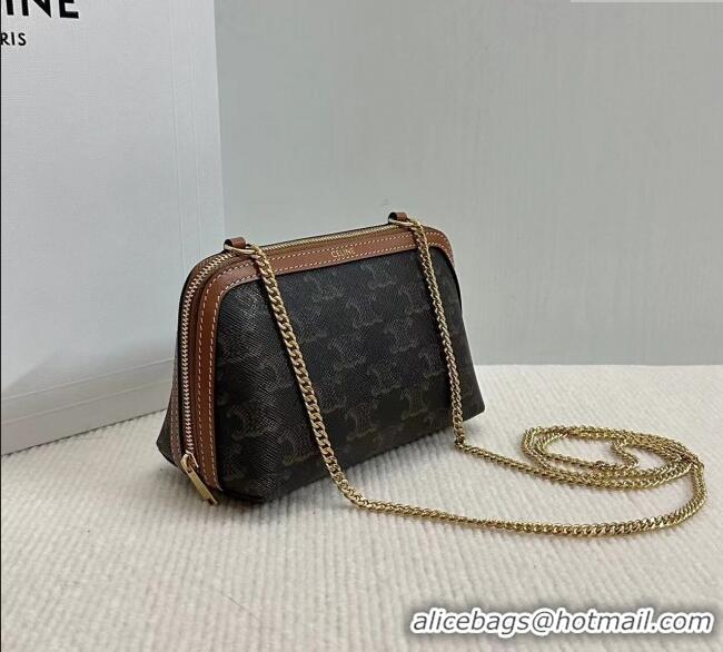 Super Quality Celine Clutch On Chain Mini Bag in Triomphe Canvas and Lambskin 10E382 2025