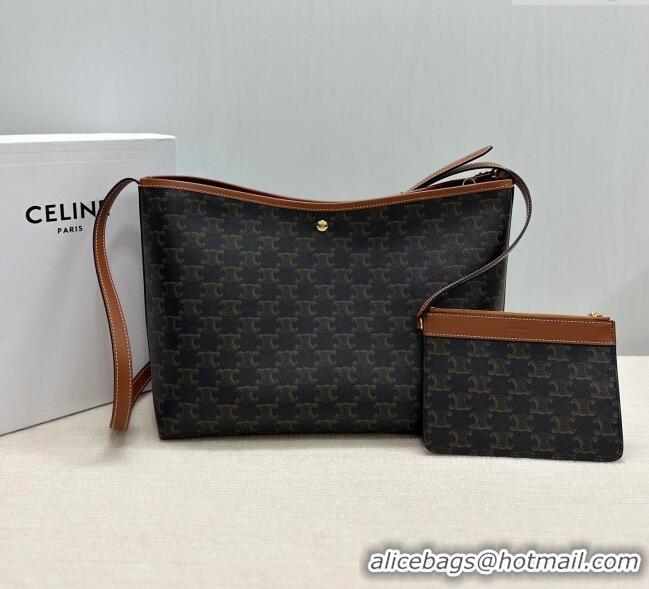 Best Grade Celine Soft Shopping Bag in Triomphe Canvas and Calfskin Leather 123912 2025