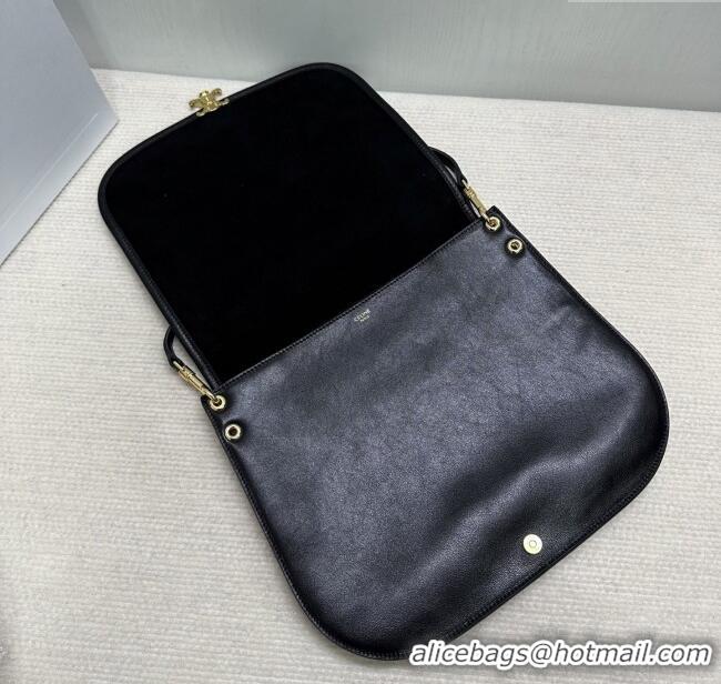 Top Quality Celine Besace Soft Triomphe in Supple Shiny Lambskin 123632 Black 2025