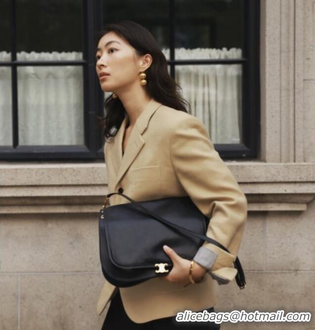 Top Quality Celine Besace Soft Triomphe in Supple Shiny Lambskin 123632 Black 2025