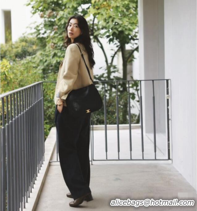 Top Quality Celine Besace Soft Triomphe in Supple Shiny Lambskin 123632 Black 2025