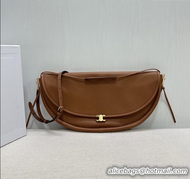 Shop Discount Celine Halfmoon Soft Triomphe Bag in Supple Shiny Lambskin 124142 Tan 2025