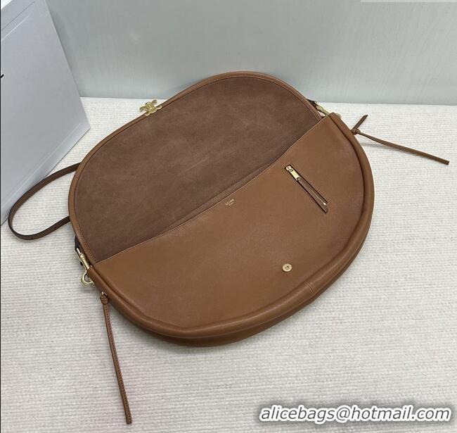 Shop Discount Celine Halfmoon Soft Triomphe Bag in Supple Shiny Lambskin 124142 Tan 2025