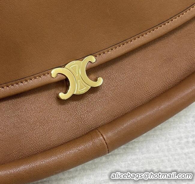 Shop Discount Celine Halfmoon Soft Triomphe Bag in Supple Shiny Lambskin 124142 Tan 2025